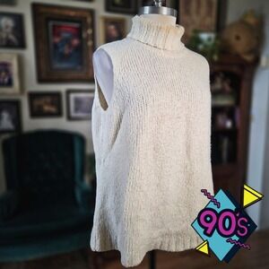 Jones New York Sweater Turtleneck Vintage 90s Vest Cream Chunky Knit Wool 1X